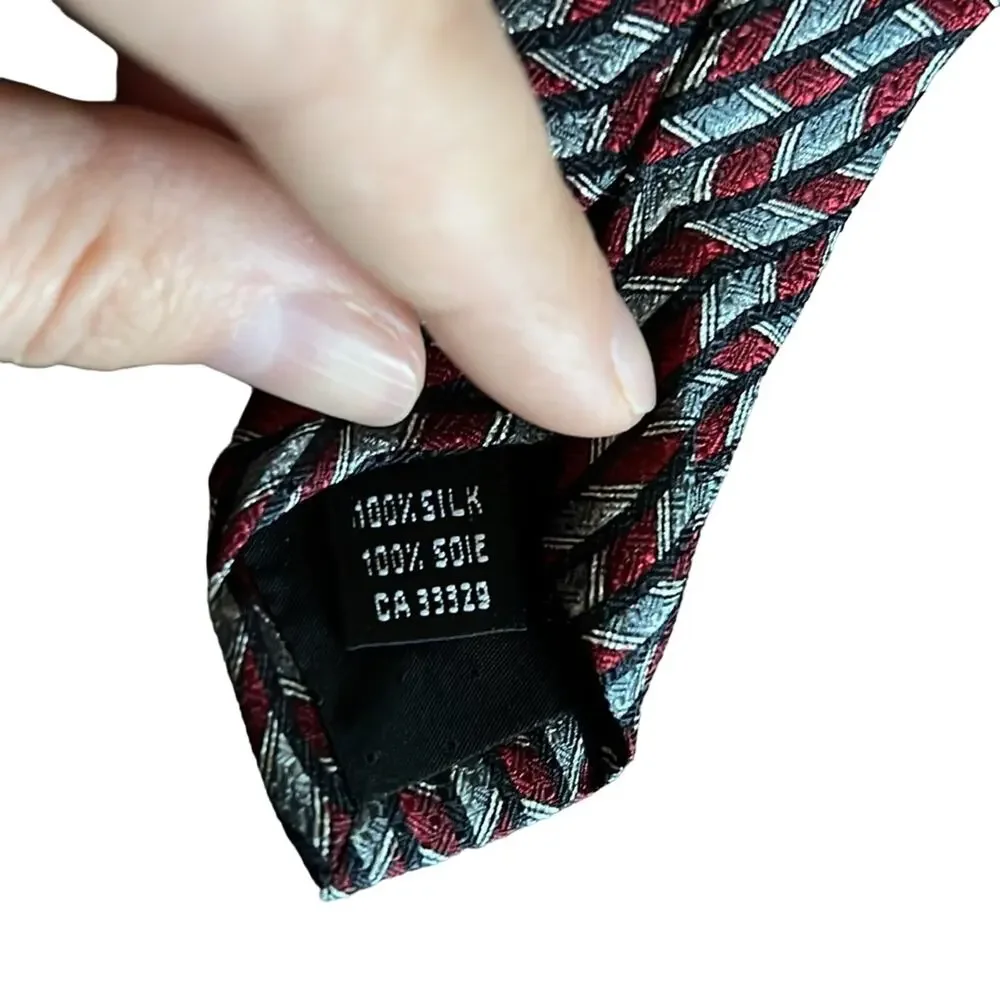 Paulo Vasari Gray/Burgundy Abstract Design 100%‎ Silk Neck Tie Made In Italy